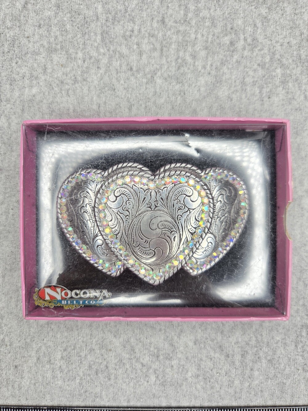 NWT Nocona Blazin Roxx Three Hearts Cowgirl Large Belt Buckle Bedazzled